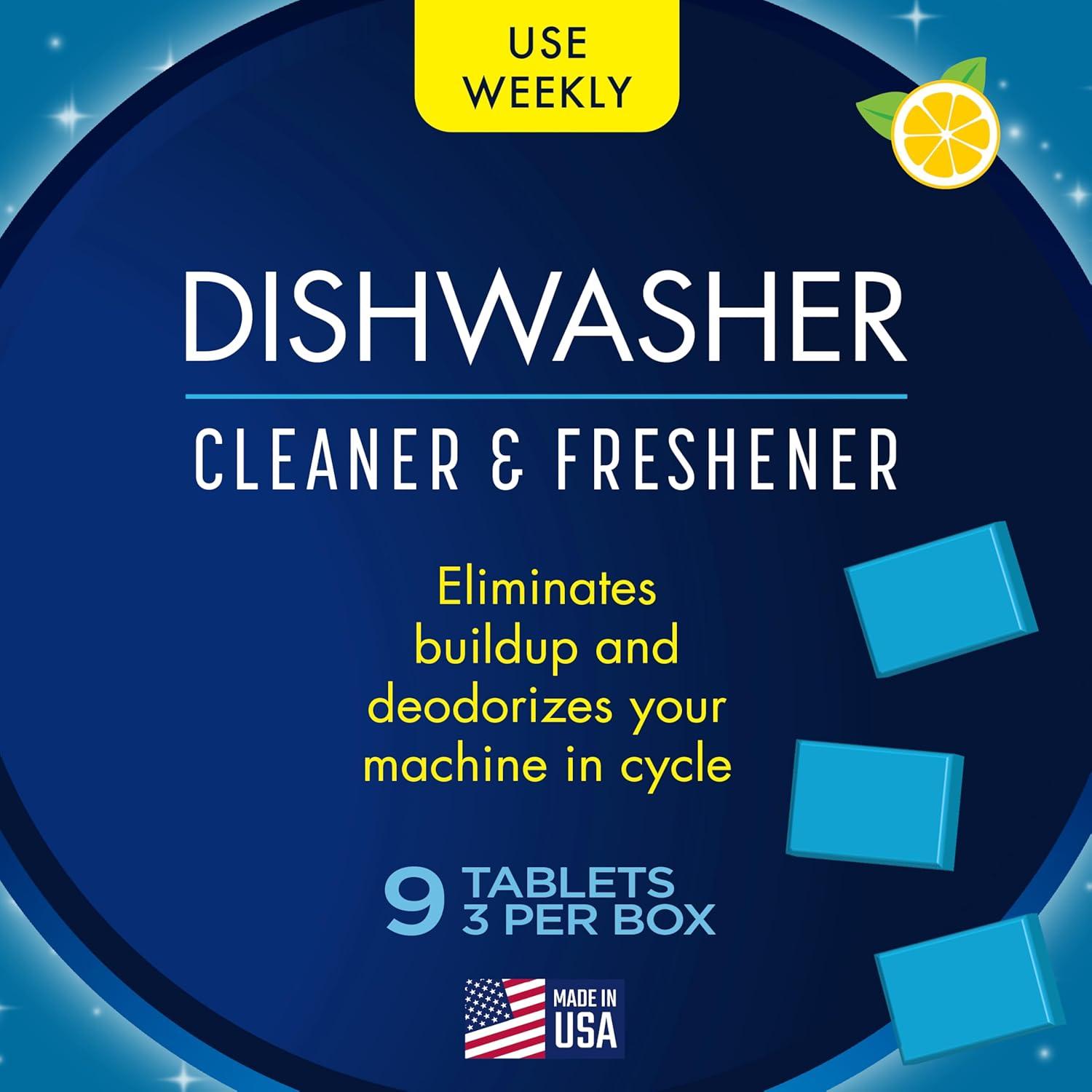 image:imageGlisten Dishwasher Cleaner and Freshener Deodorizer Cleans and Freshens During Wash Cycle Made in the USA Lemon Scent 9 Tablets3 Count Pack of 3