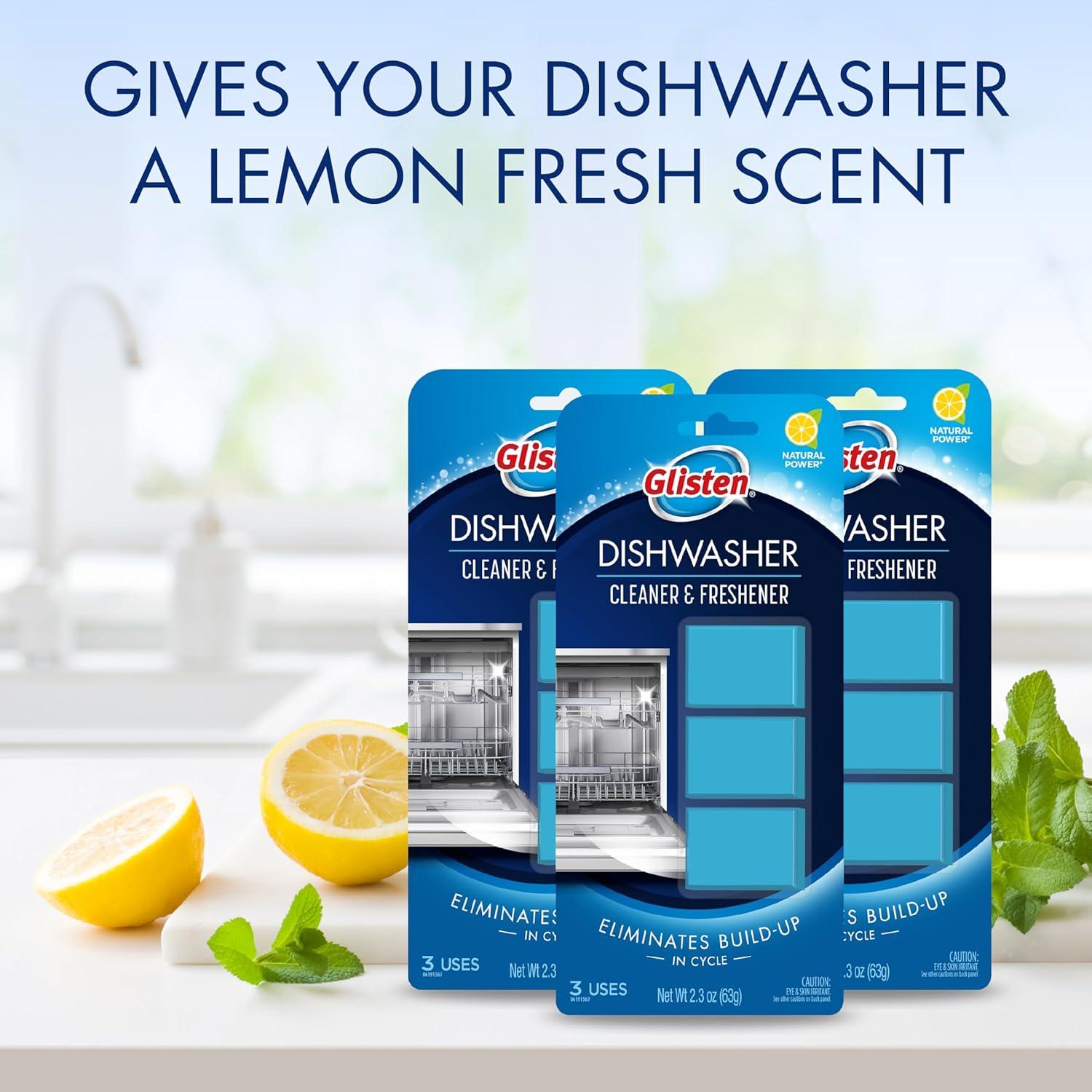 image:imageGlisten Dishwasher Cleaner and Freshener Deodorizer Cleans and Freshens During Wash Cycle Made in the USA Lemon Scent 9 Tablets3 Count Pack of 3