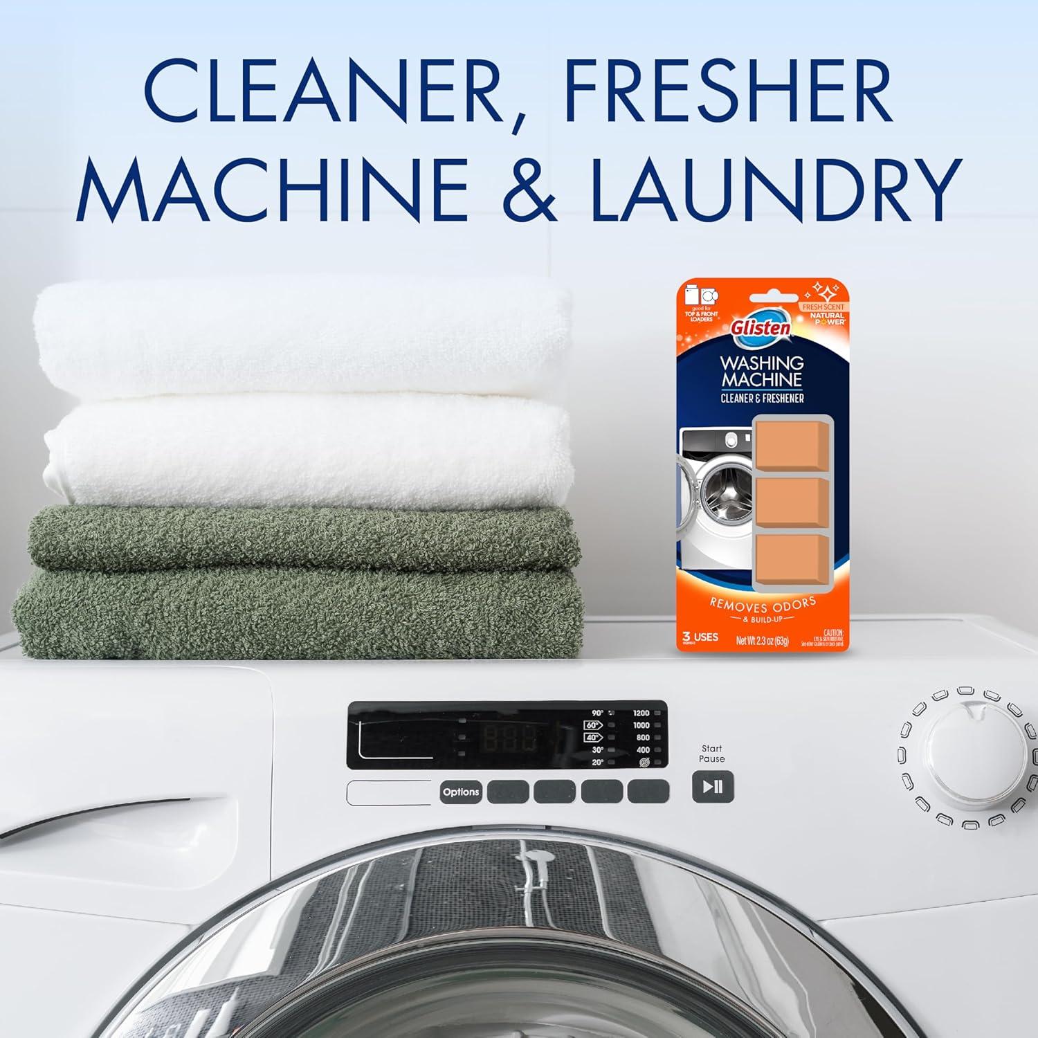 image:imageGlisten Washing Machine Cleaner and Freshener Deodorizer for All Top Load and Front Load Washers and HE Machines Made in the USA Fresh Scent 9 Tablets9 Count Pack of 12