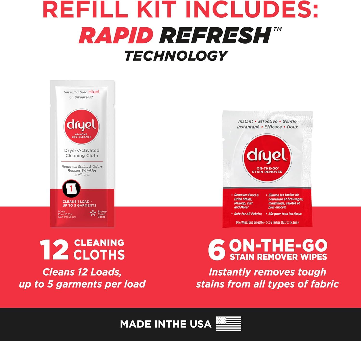 image:imagedryel AtHome Dry Cleaner Refill New and Improved Gentle Laundry Care for Special Fabrics and DryCleanOnly Clothes 12 Loads with OntheGo Stain Remover12 Count Pack of 1