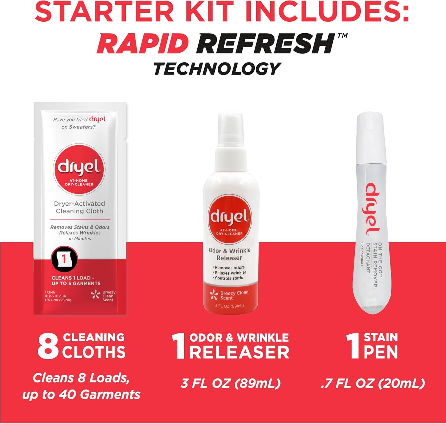 image:imagedryel AtHome Dry Cleaner Starter Kit with Wrinkle Release Spray New and Improved Gentle Laundry Care for Special Fabrics and DryCleanOnly Clothes 8 Loads with OntheGo Stain Remover
