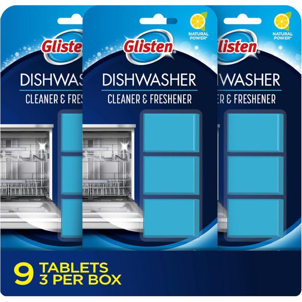 image:imageGlisten Dishwasher Cleaner and Freshener Deodorizer Cleans and Freshens During Wash Cycle Made in the USA Lemon Scent 9 Tablets3 Count Pack of 3