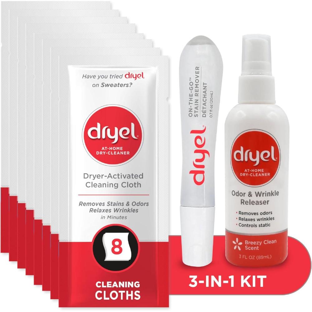 image:imagedryel AtHome Dry Cleaner Starter Kit with Wrinkle Release Spray New and Improved Gentle Laundry Care for Special Fabrics and DryCleanOnly Clothes 8 Loads with OntheGo Stain Remover