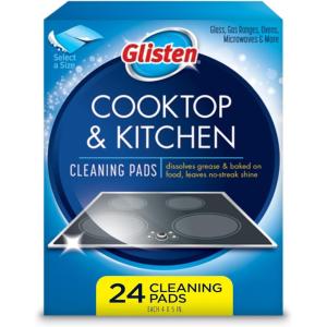Glisten Cooktop and Kitchen Cleaning Pads for Glass, Gas Ranges, Ovens, Microwaves, and More, Dissolves Grease and Baked on Foods, Lemon Scent, 24 Large Pads or 48 Small Pads(24 Count (Pack of 1))