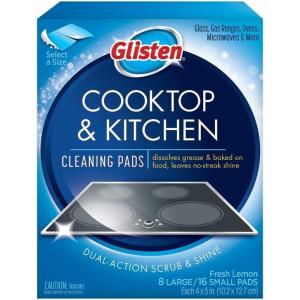 Glisten Cooktop and Kitchen Cleaning Pads for Glass, Gas Ranges, Ovens, Microwaves, and More, Dissolves Grease and Baked on Foods, Lemon Scent, 24 Large Pads or 48 Small Pads(8 Count (Pack of 1))