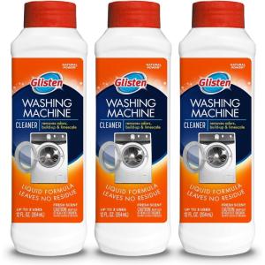 Glisten Washing Machine Cleaner, Helps Remove Odor, Buildup, and Limescale, Fresh Scent, Made in the USA, 12 Ounce Bottle(12 Fl Oz (Pack of 3))