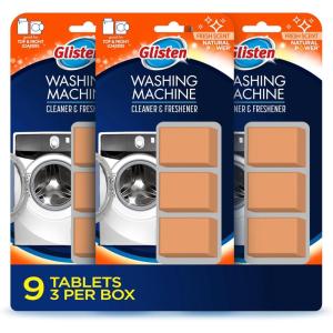 Glisten Washing Machine Cleaner and Freshener Deodorizer for All Top Load and Front Load Washers and HE Machines, Made in the USA, Fresh Scent, 9 Tablets(9 Count (Pack of 1))