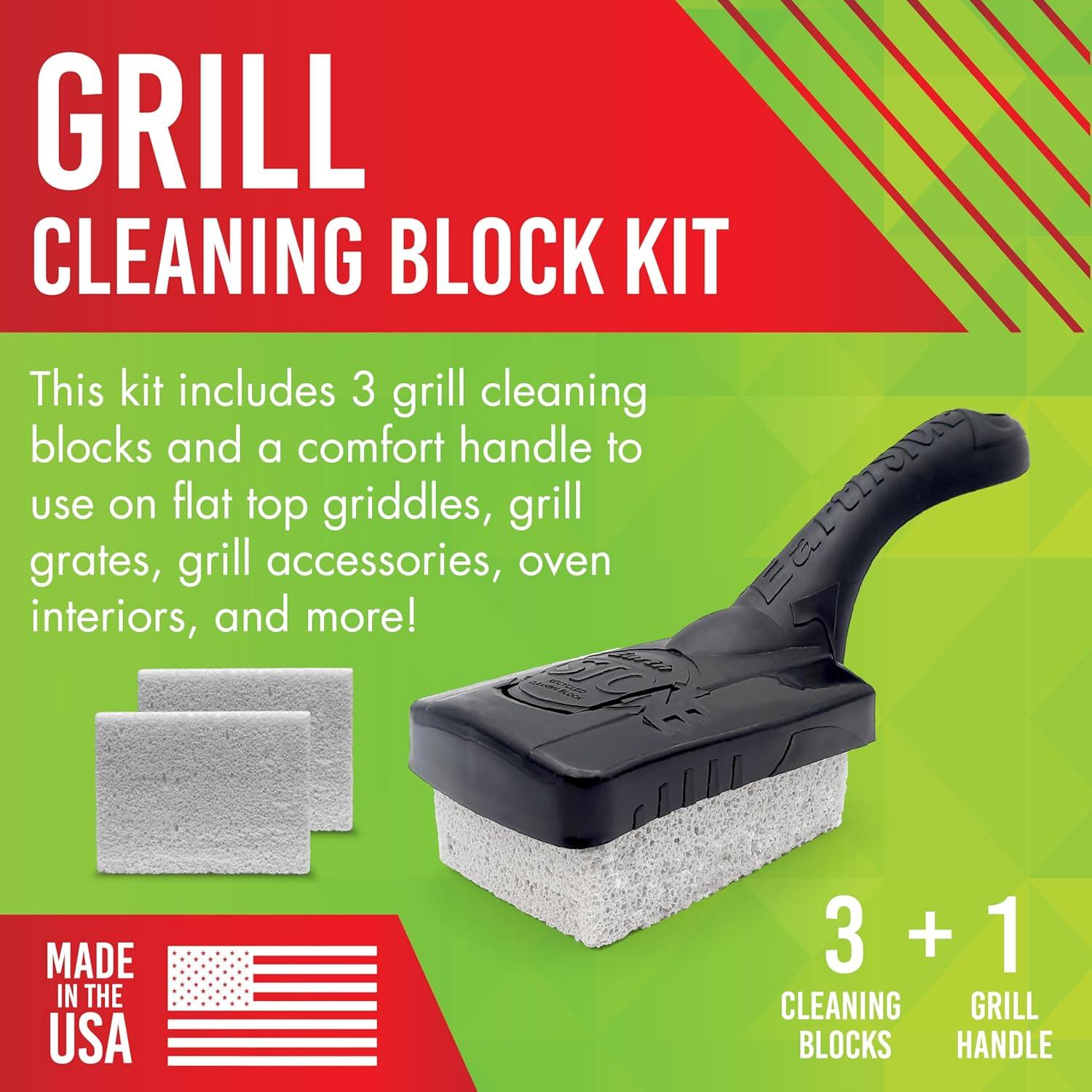image:imageEarthStone Grill Cleaning Block Kit Bristle Free Grill Scraper 3 Grill Cleaning Blocks and 7 EZGrip Handle3 Piece Set