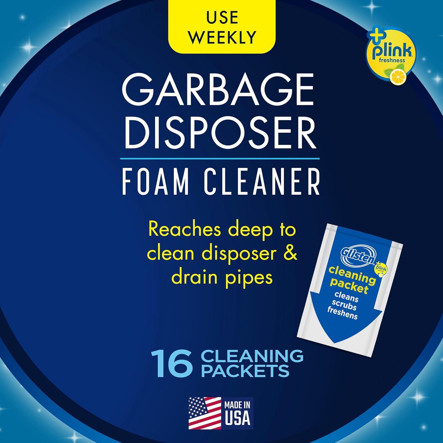 image:imageGlisten Garbage Disposer Cleaner and Freshener with Foaming Action Helps Remove Buildup in Drains Lemon Scent Made in the USA 16 Packets1 Count Pack of 16
