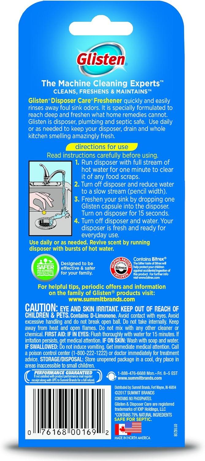 image:imageGlisten Garbage Disposer Freshener Sink Disposal Odor Eliminator Quick and EasytoUse Lemon Scent 30 Capsules Total10 Count Pack of 6