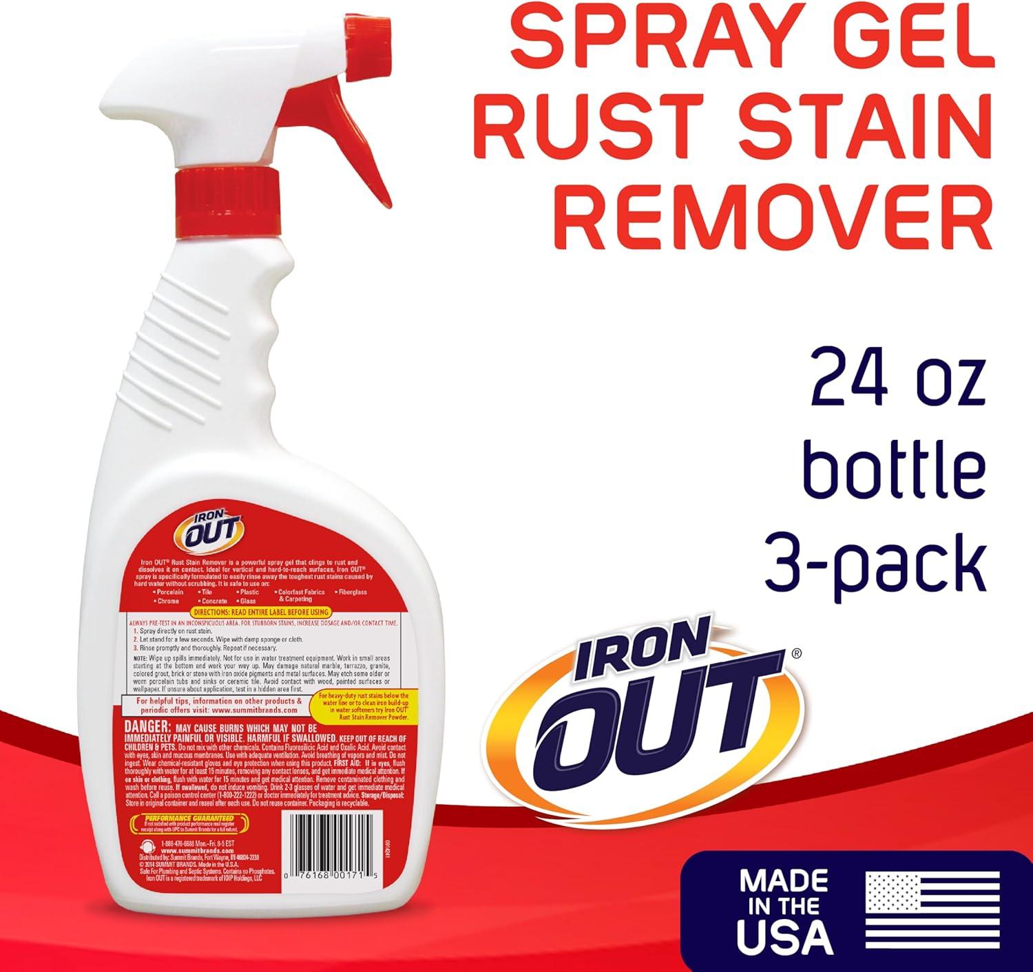 image:imageIRON OUT Rust Stain Remover Spray Gel Removes Rust Stains in Bathrooms Kitchens Laundry and Outdoors No Scrubbing Made in the USA 24 Ounces 3Pack24 Fl Oz Pack of 3