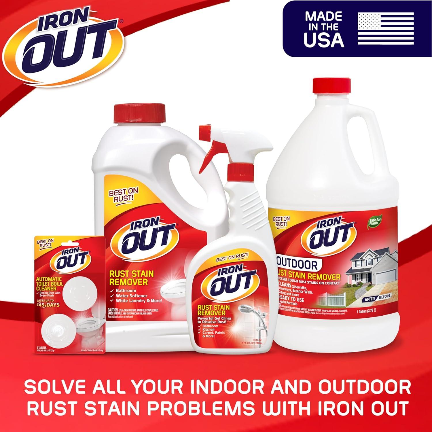 image:imageIRON OUT Rust Stain Remover Spray Gel Removes Rust Stains in Bathrooms Kitchens Laundry and Outdoors No Scrubbing Made in the USA 24 Ounces 3Pack24 Fl Oz Pack of 1