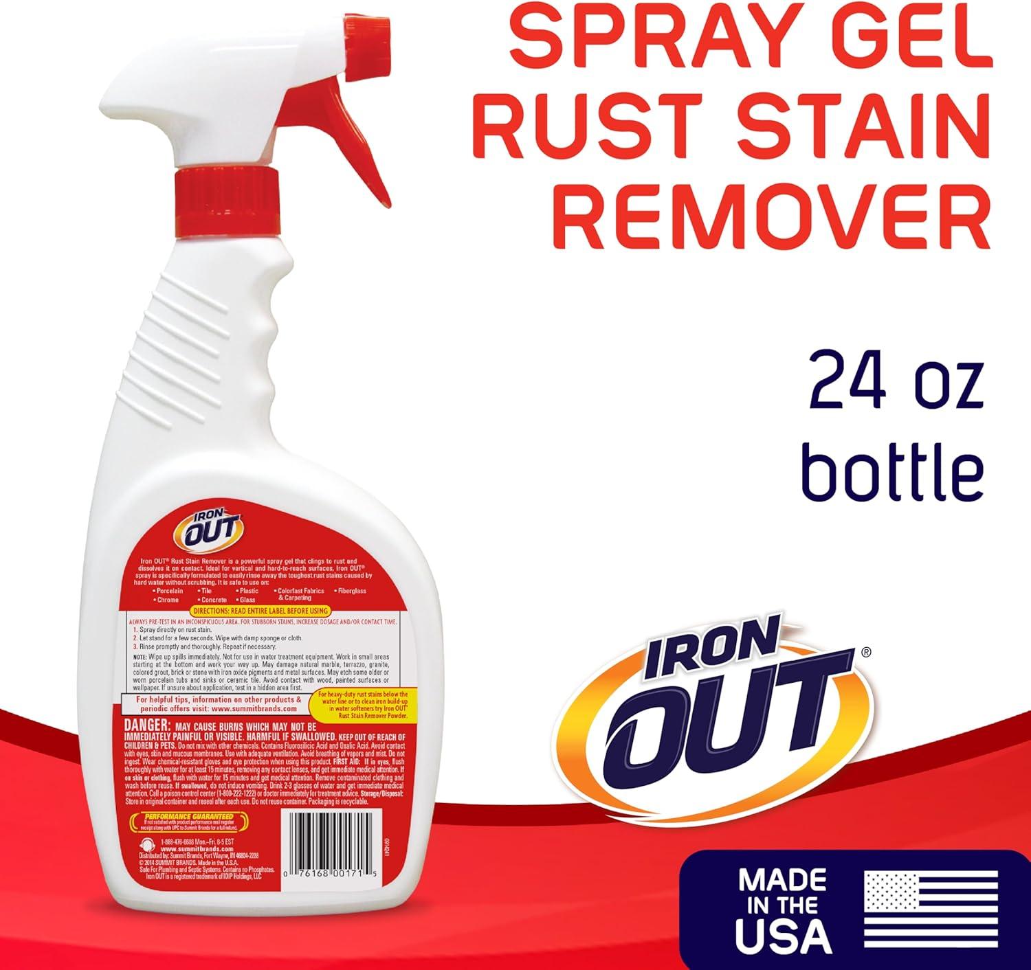 image:imageIRON OUT Rust Stain Remover Spray Gel Removes Rust Stains in Bathrooms Kitchens Laundry and Outdoors No Scrubbing Made in the USA 24 Ounces 3Pack24 Fl Oz Pack of 1