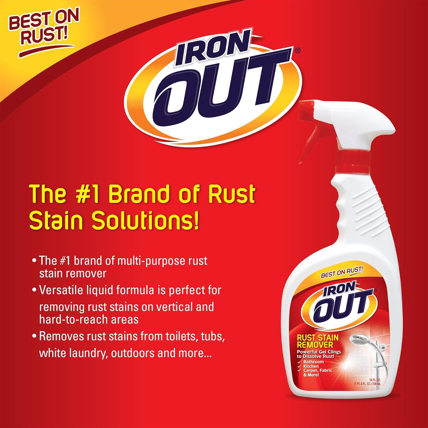 image:imageIRON OUT Rust Stain Remover Spray Gel Removes Rust Stains in Bathrooms Kitchens Laundry and Outdoors No Scrubbing Made in the USA 24 Ounces 3Pack24 Ounce Pack of 6