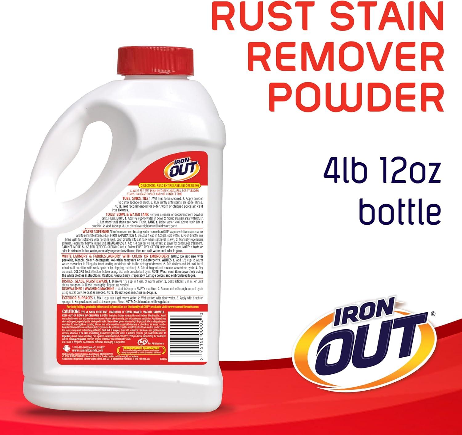 image:imageIron OUT Rust Stain Remover Powder Remove Rust Stains In Bathrooms Kitchens Appliances Laundry And Outdoors 475 Pound Bottle76 Ounce Pack of 1