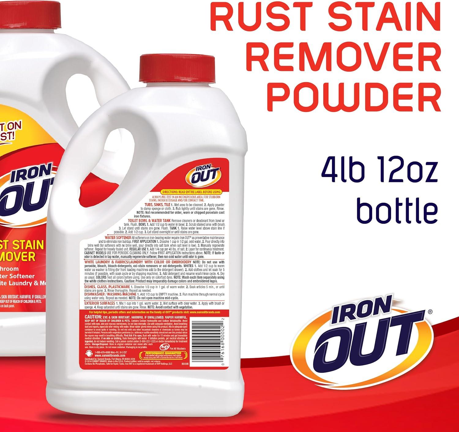 image:imageIron OUT Rust Stain Remover Powder Remove Rust Stains In Bathrooms Kitchens Appliances Laundry And Outdoors 475 Pound Bottle76 Ounce Pack of 6