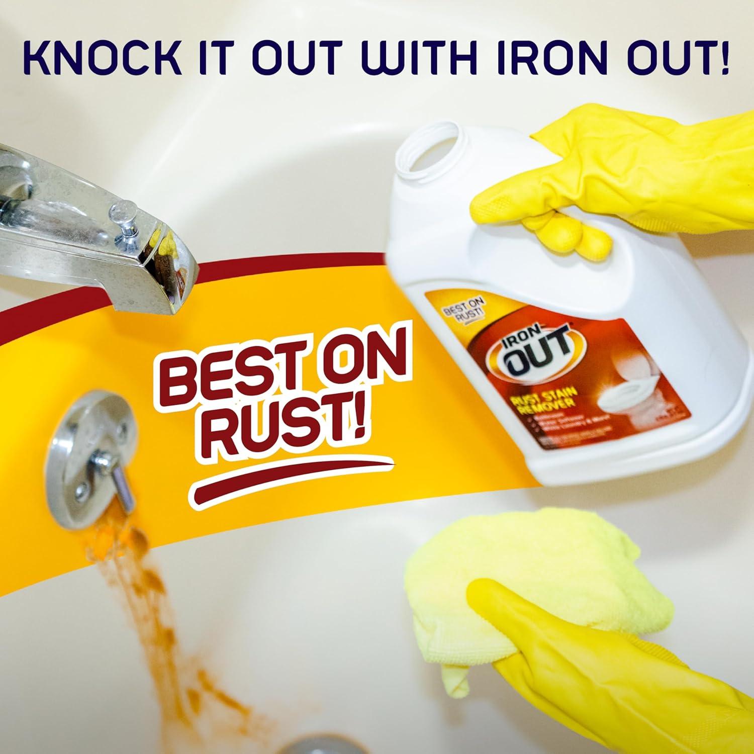 image:imageIron OUT Rust Stain Remover Remove Rust Stains in Bathrooms Kitchens Laundry and Outdoors No Scrub Powder Formula Made in the USA 475 Pounds 2Pack