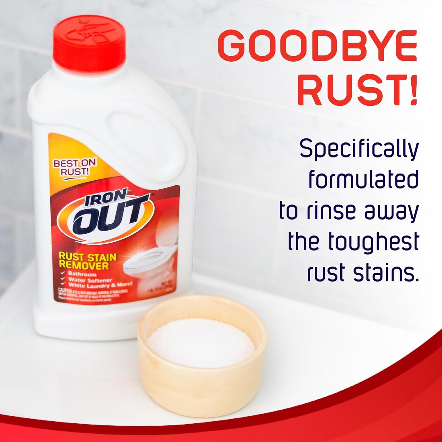 image:imageIron OUT Rust Stain Remover Remove Rust Stains in Bathrooms Kitchens Laundry and Outdoors No Scrub Powder Formula Made in the USA 475 Pounds 2Pack