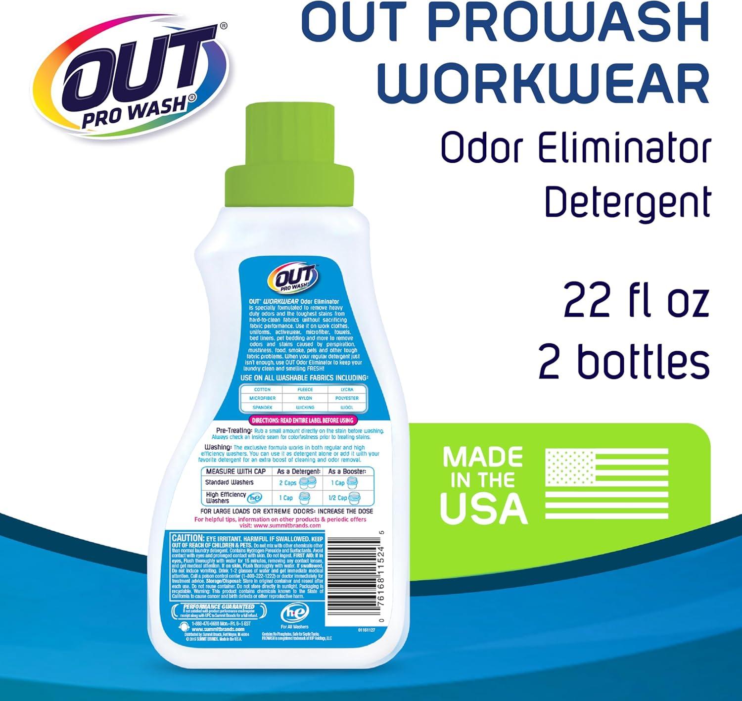 image:imageOUT ProWash Workwear Stain Remover Laundry Detergent and Odor Eliminator Great for Work Clothes Uniforms Active Wear and More Made in the USA 22 Ounce Bottle 2Pack22 Fl Oz Pack of 2