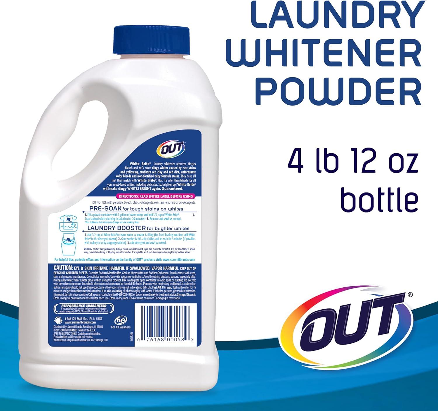 image:imageOUT White Brite Laundry Whitener Bleach Alternative Stain Remover Detergent Booster Powder for Clothes 4 Pound 12 Ounce Bottle76 Ounce Pack of 1