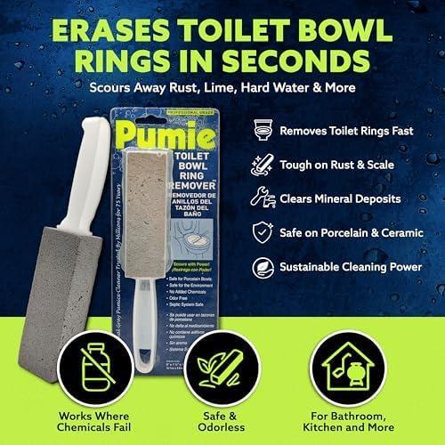 image:imagePUMIE Pumice Stone Toilet Bowl Cleaner 1Pack Heavy Duty Scouring Stick for Toilet Pumice Stone for Cleaning Rings Bowls Hard Water Stains Lime Rust Sink Includes Handle for Easy Use1 Count Pack of 12