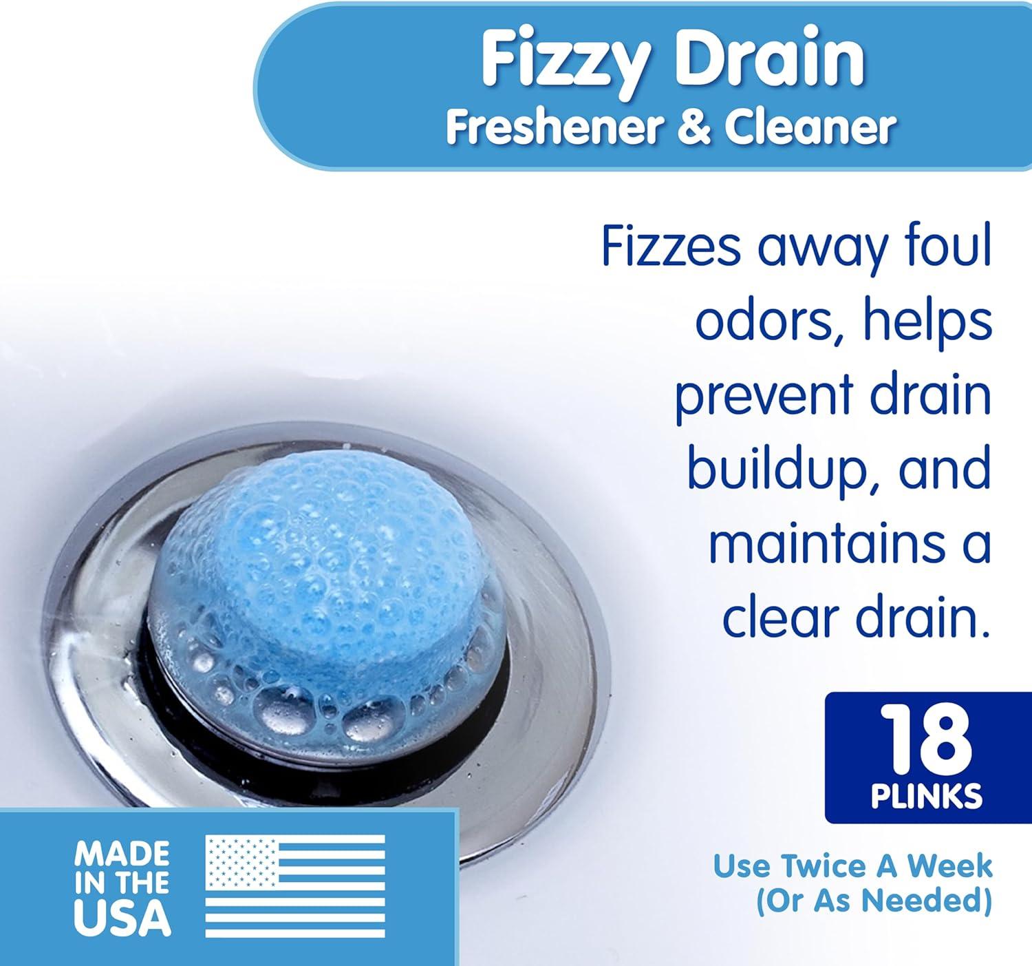 image:imagePlink Fizzy Drain Cleaner and Freshener Prevents Drain Clogs and Buildup Removes Odors from Bathroom and Kitchen Sinks SepticFriendly Made in the USA Lemon Scent 18 Tablets6 Count Pack of 3