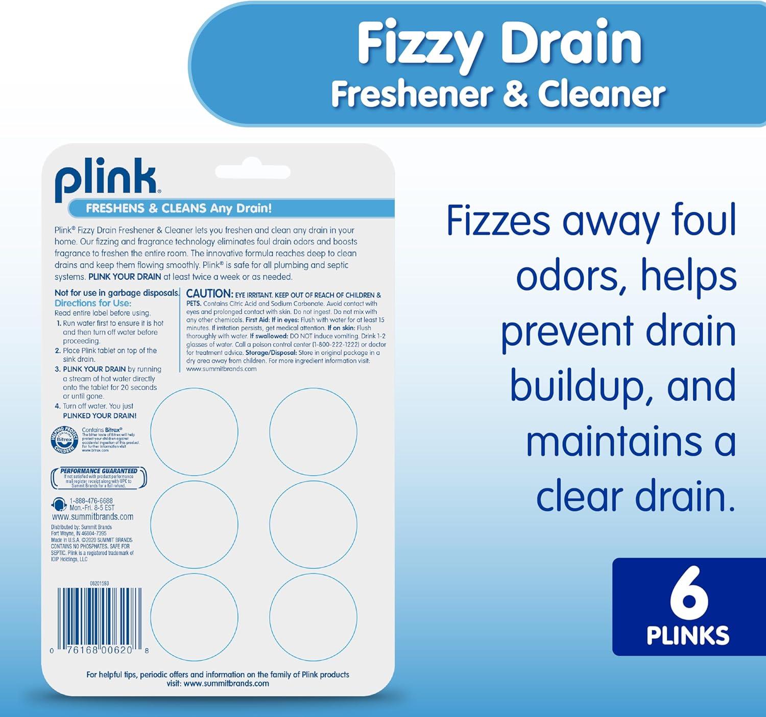 image:imagePlink Fizzy Drain Cleaner and Freshener Prevents Drain Clogs and Buildup Removes Odors from Bathroom and Kitchen Sinks SepticFriendly Made in the USA Lemon Scent 18 Tablets6 Count Pack of 4