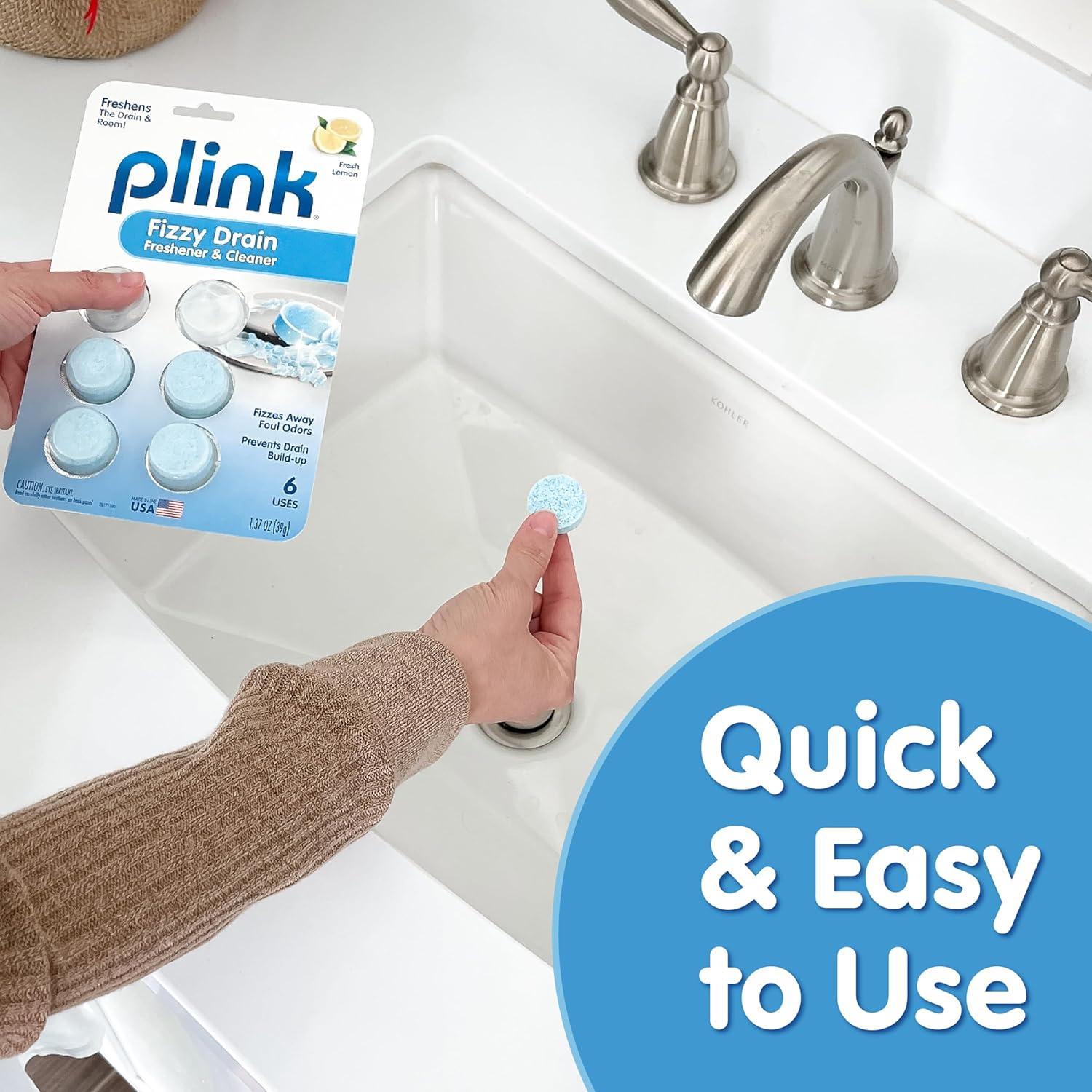 image:imagePlink Fizzy Drain Cleaner and Freshener Prevents Drain Clogs and Buildup Removes Odors from Bathroom and Kitchen Sinks SepticFriendly Made in the USA Lemon Scent 18 Tablets6 Count Pack of 4