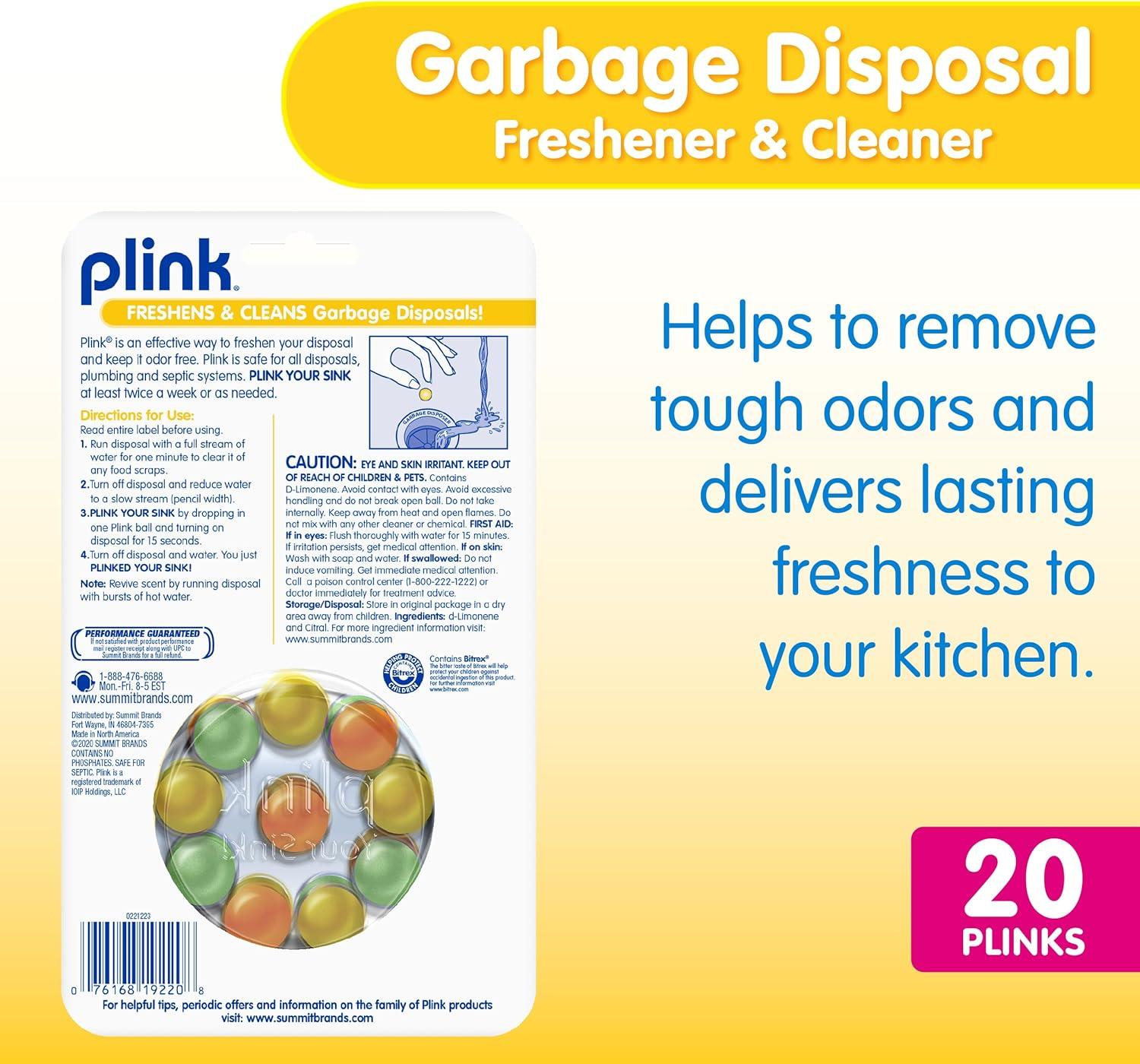 image:imagePlink Garbage Disposer Freshener and Cleaner Sink Disposal Odor Eliminator Quick and EasytoUse Capsules SepticFriendly Citrus Scents 20 Count Package