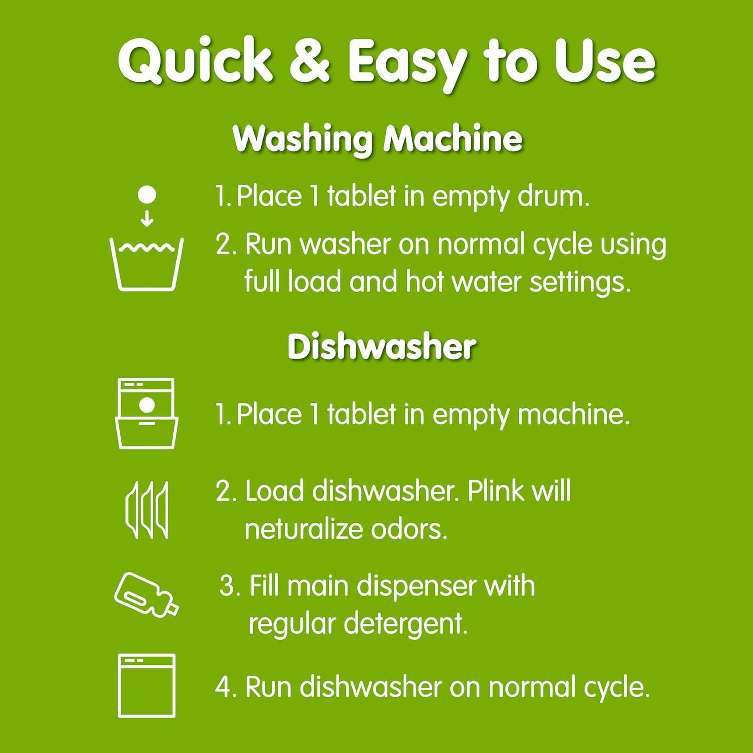 image:imagePlink Washing Machine and Dishwasher Cleaner and Freshener Prevents Residue and Removes Odors in Kitchen and Laundry Room Appliances SepticFriendly Made in the USA Lemon Scent 12 Tablets1 Count Pack of 12