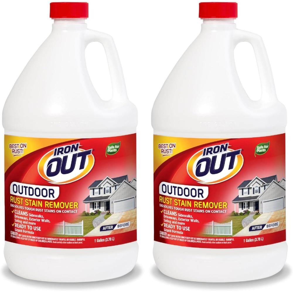 image:imageIron OUT Liquid Rust Stain Remover Premixed Quickly Removes Rust Stains from Concrete Vinyl and Other Outdoor Surfaces No Scrubbing Safe to Use Made in the USA 1 Gallon2