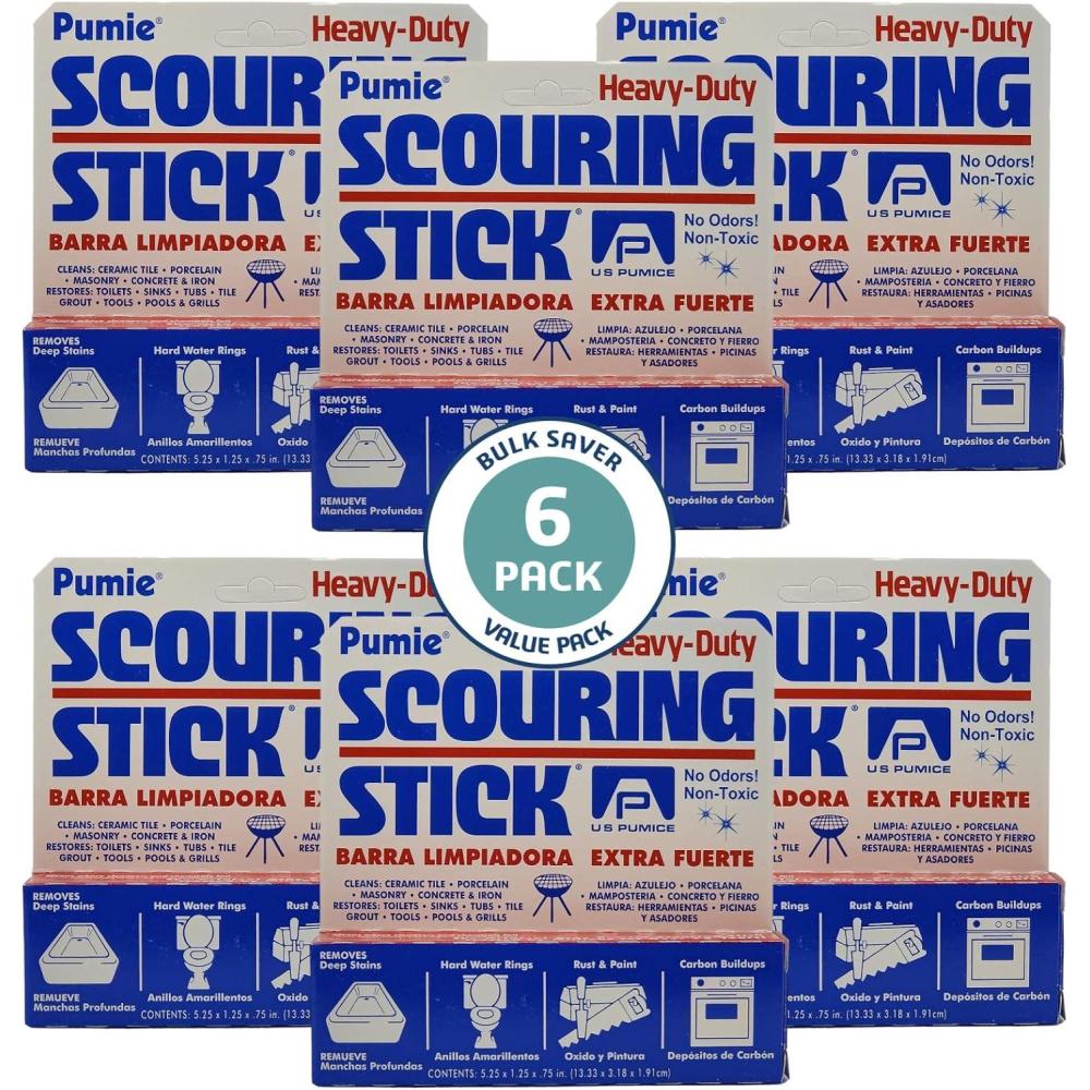 image:imagePUMIE Pumice Scouring Stick for Cleaning Toilet Rings Stain amp Hard Water Rings Tough Bathroom Pools amp Tubs Extra Strong Heavy Duty Pumice Stone for Toilet Cleaning Rust Grills amp Ovens Pack of 121 Count Pack of 6