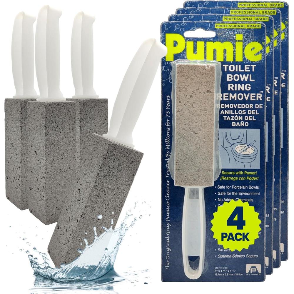 image:imagePUMIE Pumice Stone Toilet Bowl Cleaner 1Pack Heavy Duty Scouring Stick for Toilet Pumice Stone for Cleaning Rings Bowls Hard Water Stains Lime Rust Sink Includes Handle for Easy Use1 Count Pack of 4