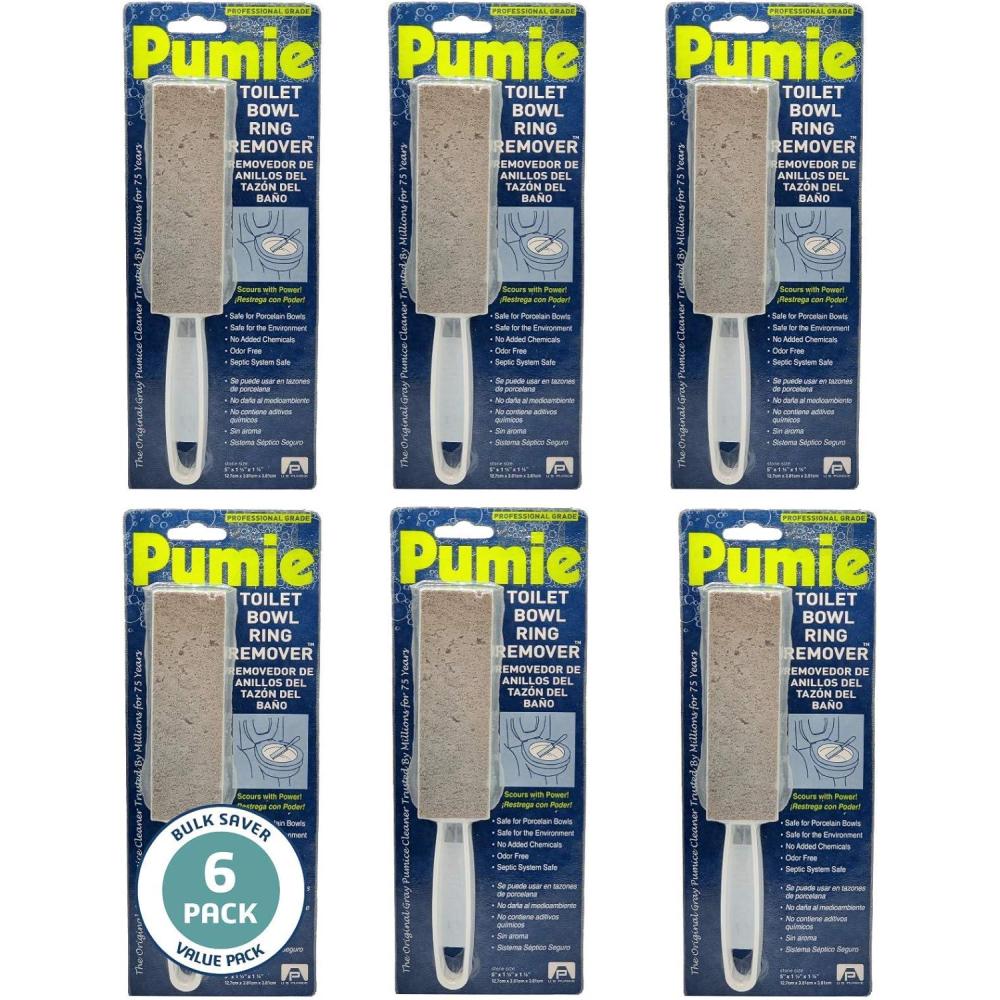 image:imagePUMIE Pumice Stone Toilet Bowl Cleaner 1Pack Heavy Duty Scouring Stick for Toilet Pumice Stone for Cleaning Rings Bowls Hard Water Stains Lime Rust Sink Includes Handle for Easy Use1 Count Pack of 6