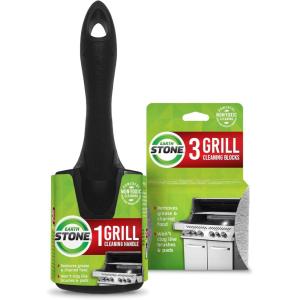EarthStone Grill Cleaning Block Kit, Bristle Free Grill Scraper, 3 Grill Cleaning Blocks and 7″ EZ-Grip Handle(3 Piece Set)