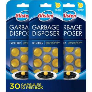 Glisten Garbage Disposer Freshener, Sink Disposal Odor Eliminator, Quick and Easy-to-Use, Lemon Scent, 30 Capsules Total(10 Count (Pack of 3))
