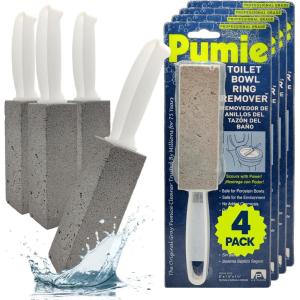 PUMIE Pumice Stone Toilet Bowl Cleaner (1-Pack) – Heavy Duty Scouring Stick for Toilet – Pumice Stone for Cleaning Rings, Bowls, Hard Water Stains, Lime, Rust, Sink – Includes Handle for Easy Use(1 Count (Pack of 4))