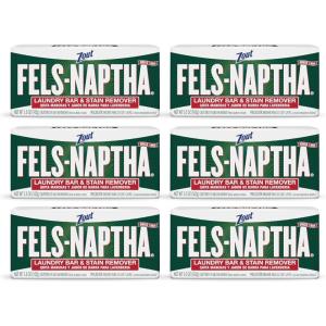 Zout Fels-Naptha Laundry Bar and Stain Remover, Tough Stain Removal, 5 Ounce Bar, 6-Pack